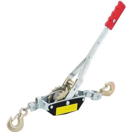 Fartools Treuil de halage à levier 1000Kg tout acier, Câble Ø4mm L=2m, tambour Ø30mm, bras 42mm, double cliquet robuste, 2 croch