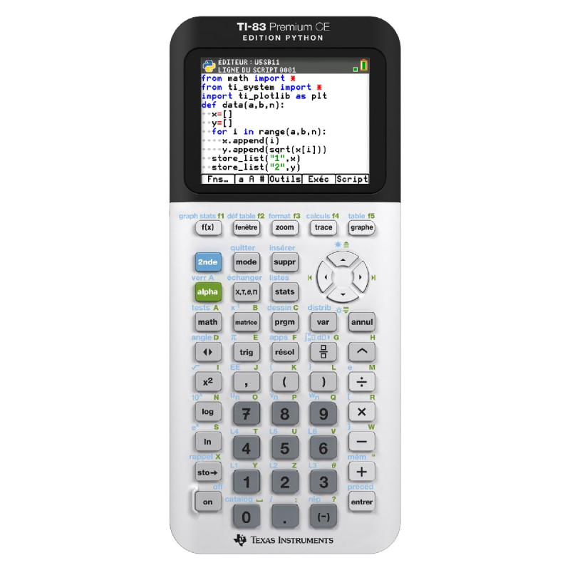 TEXAS INSTRUMENTS TI-83 Premium CE Edition Python – Calculatrice graphique – Mode examen TEXAS INSTRUMENTS TI-83 Premium CE Edition Python – Calculatrice graphique – Mode examen