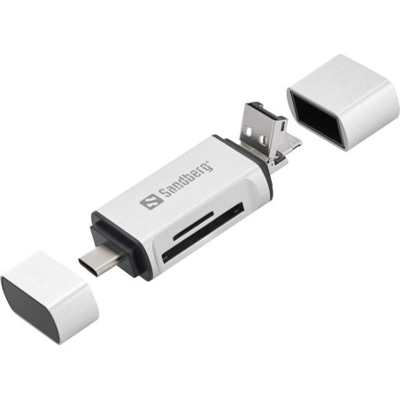 Sandberg Card Reader USB-C+USB+MicroUSB lecteur de carte mémoire Argent - Lecteurs de carte mémoire (MicroSD (TransFlash),SD, Ar