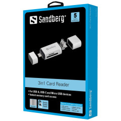 Sandberg Card Reader USB-C+USB+MicroUSB lecteur de carte mémoire Argent - Lecteurs de carte mémoire (MicroSD (TransFlash),SD, Ar