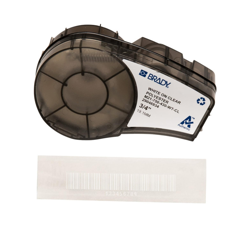 Brady (M21-750-430-WT-CL) Ruban en polyester pour étiqueteuses BMP21-PLUS, BMP21-LAB et BMP21 19.05 mm x 6.40 m Blanc sur transp Brady (M21-750-430-WT-CL) Ruban en polyester pour étiqueteuses BMP21-PLUS, BMP21-LAB et BMP21 19.05 mm x 6.40 m Blanc sur transp