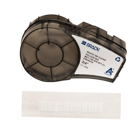 Brady (M21-750-430-WT-CL) Ruban en polyester pour étiqueteuses BMP21-PLUS, BMP21-LAB et BMP21 19.05 mm x 6.40 m Blanc sur transp