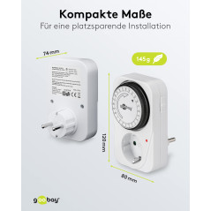 Goobay 51276 Minuterie/prise programmable pour prise de courant avec fiche à contact de protection - silencieuse minuteur prise 