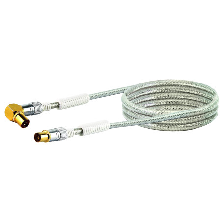 Schwaiger Câble de connexion d'antenne haut de gamme 110 dB avec noyau en ferrite 1,5 m Fiche IEC vers femelle coudée 90° IEC 4