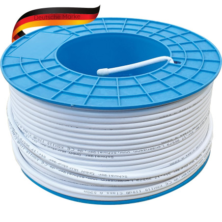SCHWAIGER KOX110 Lot de 100 câbles d'antenne satellite avec tambour 100 m Câble coaxial non confectionné HDTV DVB-T2 110 dB 75 O