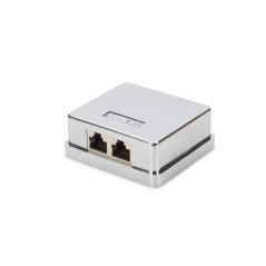 DIGITUS Prise de raccordement Cat-6-2 Port RJ45 - Boîtier en saillie - Prise réseau - LSA pince coupante - Blindé - Argenté