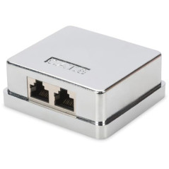 DIGITUS Prise de raccordement Cat-6-2 Port RJ45 - Boîtier en saillie - Prise réseau - LSA pince coupante - Blindé - Argenté