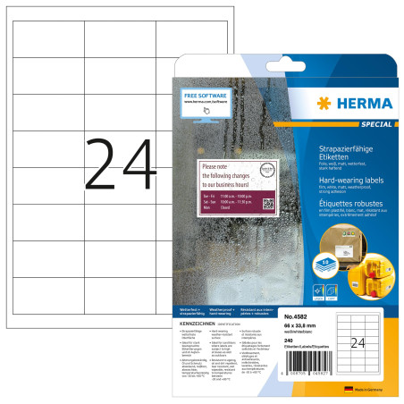 HERMA Lot de 240 étiquettes autocollantes en aluminium résistant aux intempéries - 44 étiquettes par feuille A4-240 étiquettes p