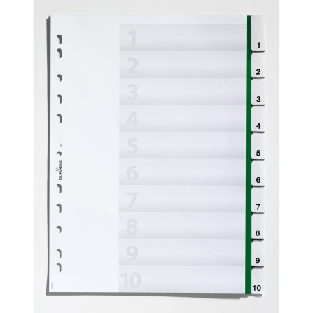 Durable 622105 Intercalaires Format A4 10 Touches - Onglets Soudés et Planches d'Insertions 1-10 - Page de Garde - Perforations