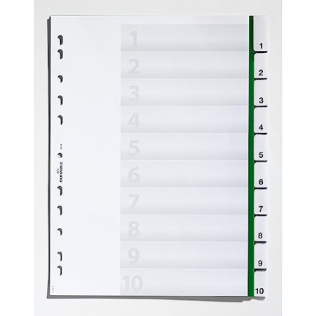 Durable 622105 Intercalaires Format A4 10 Touches - Onglets Soudés et Planches d'Insertions 1-10 - Page de Garde - Perforations