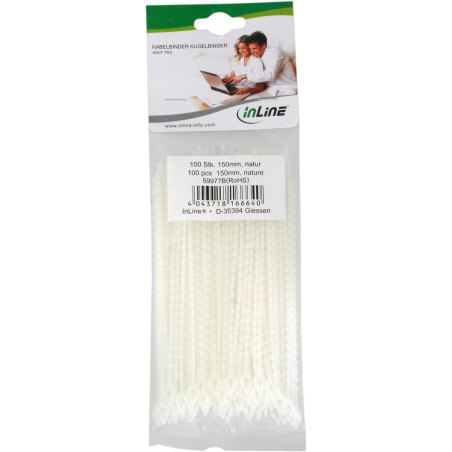 InLine 59977B Lot de 100 Serre-câbles à Billes Naturel Longueur 150 mm