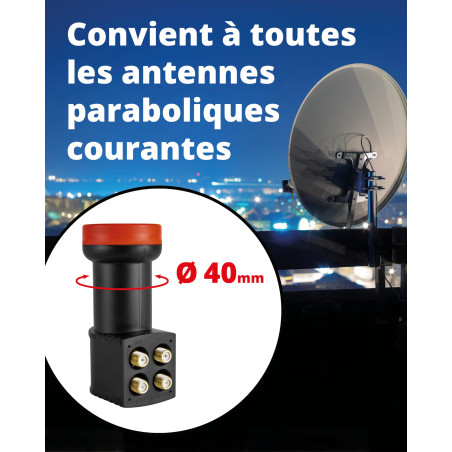 Megasat Diavolo Quattro LNB – LNB Universel (pour Utilisation avec Un multiswitch, connecteurs F plaqués Or, pour Les exigences