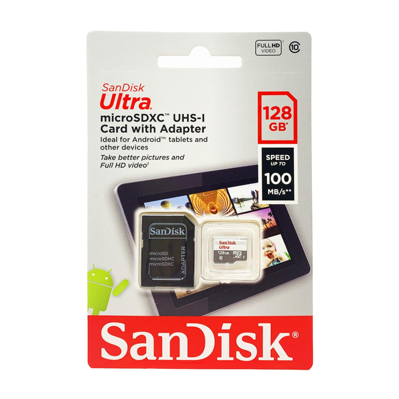 SANDISK Ultra MICROSDXC 128GB + SD Adapter 100MB/S Class 10 UHS-I - Tablet Packaging SANDISK Ultra MICROSDXC 128GB + SD Adapter 100MB/S Class 10 UHS-I - Tablet Packaging