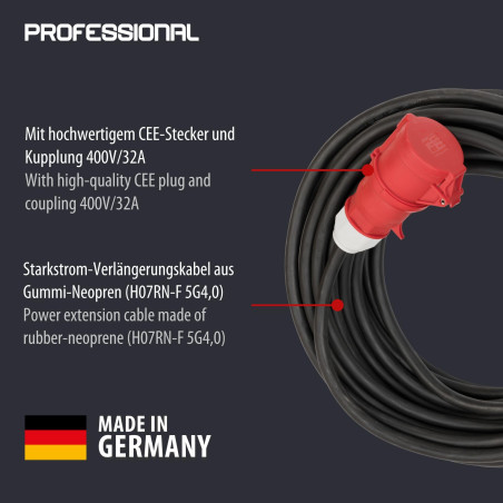 BRENNENSTUHL 1167970 - Alargador eléctrico IP44 H07RN-F5G4,0 de 10 m x 4 mm Con enchufe CEE 400V/16A de 5 Polos