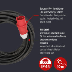 BRENNENSTUHL 1167970 - Alargador eléctrico IP44 H07RN-F5G4,0 de 10 m x 4 mm Con enchufe CEE 400V/16A de 5 Polos