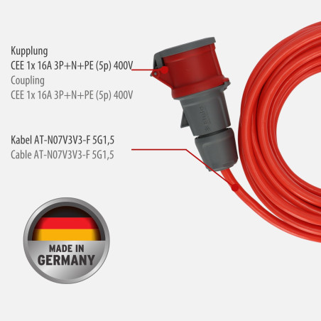 BRENNENSTUHL 1168580 - Alargador eléctrico Bremaxx® IP44 AT-N07V3V3-F 5G1,5 Con enchufe CEE 400V/16A de 5 Polos (10 m)