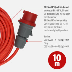 BRENNENSTUHL 1168580 - Alargador eléctrico Bremaxx® IP44 AT-N07V3V3-F 5G1,5 Con enchufe CEE 400V/16A de 5 Polos (10 m)