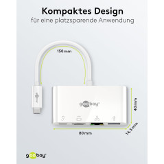 Goobay 62105 Adaptateur USB-C Multiport HDMI+Ethernet, Alimentation Électrique, Blanc