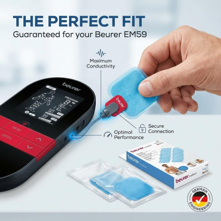 Beurer EM 59 Heat coussins en gel, kit de rechange pour EM 59 avec chaleur numérique TENS/EMS avec 8 électrodes auto-adhésives,