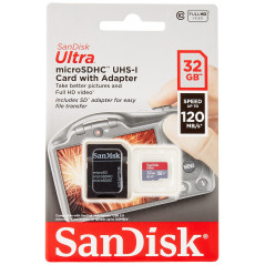 SanDisk Ultra 32GB microSDHC Memory Card + SD Adapter with A1 App Performance Up to 120MB/s, Class 10, UHS-I
