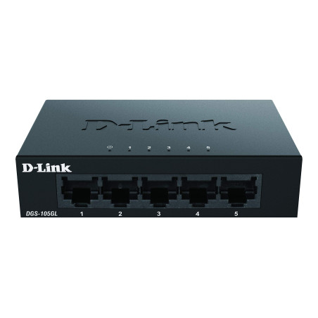 D-Link DGS-105GL Commutateur de bureau Gigabit non géré 5 ports sans ventilateur, profil bas, boîtier en métal, Plug-and-Play, 8