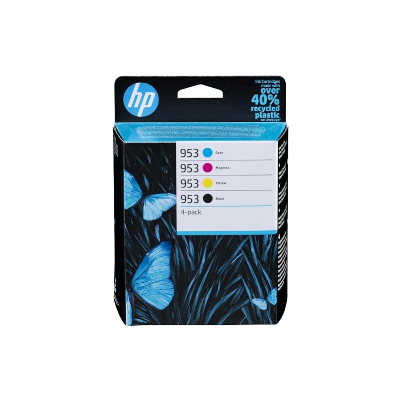 HP 953, Noir, Jaune, Cyan, Magent, 6ZC69AE, Pack de 4 cartouches d'encre originales, Compatibe avec les imprimantes HP OfficeJet HP 953, Noir, Jaune, Cyan, Magent, 6ZC69AE, Pack de 4 cartouches d'encre originales, Compatibe avec les imprimantes HP OfficeJet