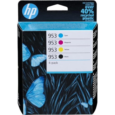 HP 953, Noir, Jaune, Cyan, Magent, 6ZC69AE, Pack de 4 cartouches d'encre originales, Compatibe avec les imprimantes HP OfficeJet
