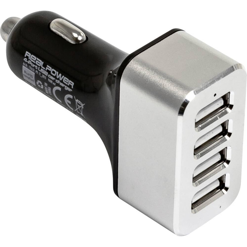 Realpower 4-Port USB Car Charger, Car Charger, 4 x USB Out, 12-24 V, for iPhone, iPad, Samsung Galaxy/Note / S9, HTC, LG, Smartp Realpower 4-Port USB Car Charger, Car Charger, 4 x USB Out, 12-24 V, for iPhone, iPad, Samsung Galaxy/Note / S9, HTC, LG, Smartp