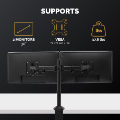 Fellowes Bras Porte Écran Reflex Double pour 2 Écrans Jusqu'à 27" Hauteur Et Profondeur Ajustables Norme VESA
