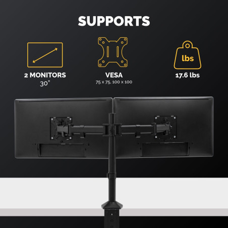 Fellowes Bras Porte Écran Reflex Double pour 2 Écrans Jusqu'à 27" Hauteur Et Profondeur Ajustables Norme VESA