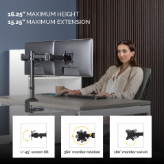 Fellowes Bras Porte Écran Reflex Double pour 2 Écrans Jusqu'à 27" Hauteur Et Profondeur Ajustables Norme VESA