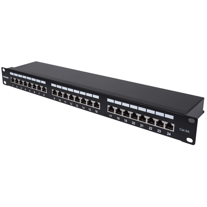 Intellinet Panneau de brassage, Cat6a, FTP, 24 ports, 1U, blindé, blocs de poinçonnage à 90°, noir