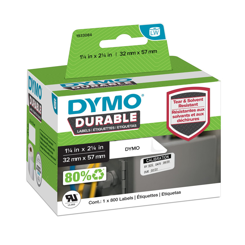 DYMO LW Étiquettes industrielles résistantes | authentique | plastique blanc | 32 x 57 mm | 1 rouleaux de 800) | pour étiqueteus