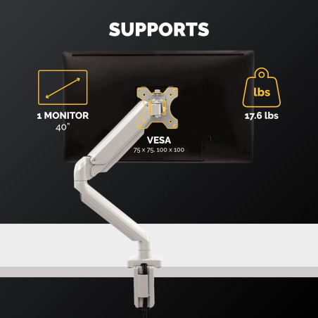 Fellowes Bras Porte Ecrans Platinum Series Simple Support Moniteur Jusqu'à 32", Hauteur Ajustable, Norme VESA, 2 Ports USB, Arge