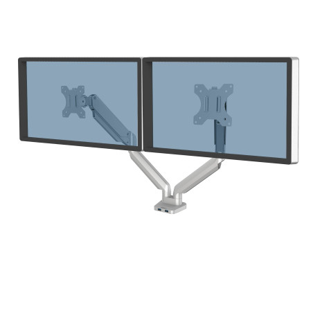 Fellowes Bras Porte écrans Platinum Double Horizontal pour 2 moniteurs jusqu'à 32", Hauteur Ajustable, Norme VESA, 2 Ports USB, 