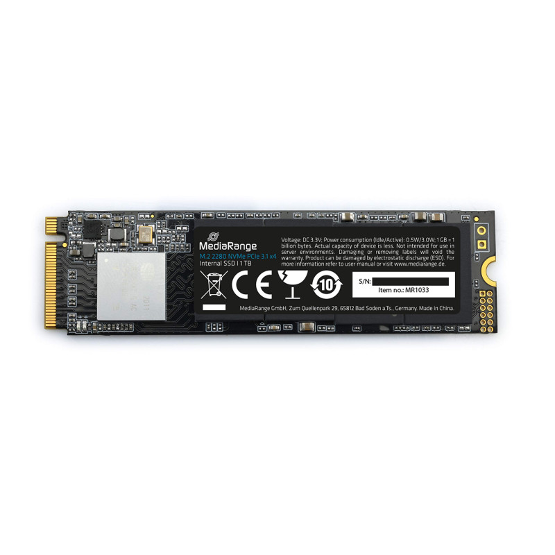 MediaRange Disque Dur Interne M.2 2280, NVMe PCIe 3.1 x4 20 Go/s, 1 to, Noir MediaRange Disque Dur Interne M.2 2280, NVMe PCIe 3.1 x4 20 Go/s, 1 to, Noir