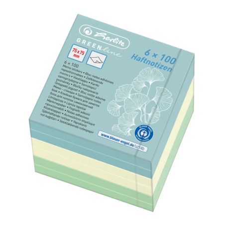 Herlitz 50033430 Bloc-notes autocollant, 75 x 75 mm, 600 feuilles, série motif : GREENline, 1 pièce