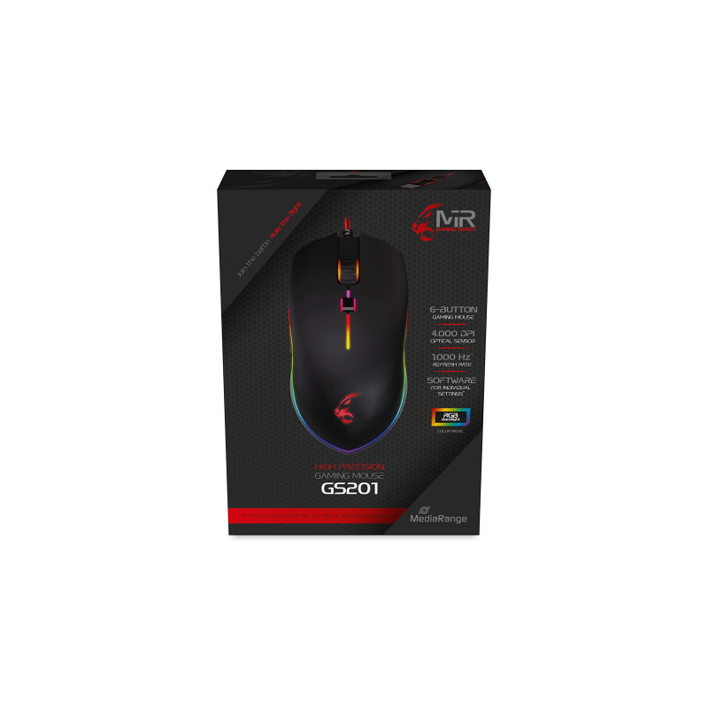 MediaRange MRGS201 Jeu Souris avec câble 6 Boutons USB 2.0 Noir