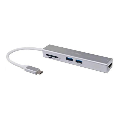 Equip 133480 Adaptateur USB-C 5 en 1 USB-C Multifonction HDMI/2 Ports USB 3.0/SD/4K30Hz/0,15 m Argenté