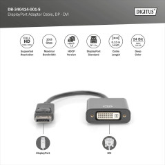 DIGITUS câble Adaptateur DisplayPort Actif - DP vers DVI (24+5) - Displayport 1.1a - Full HD 1080/60Hz - 0,15m - Noir