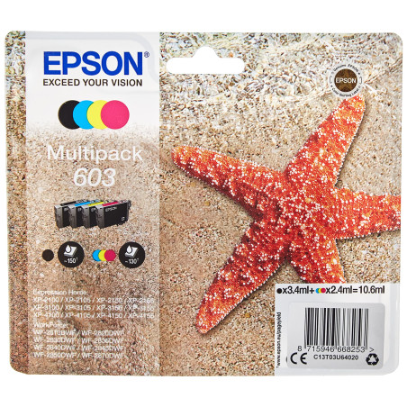 Epson Multipack 603 Etoile de Mer, Cartouches d'encre d'origine, 4 couleurs : Noir, Cyan, Magenta, Jaune, XP-2100 XP-2150 XP-310