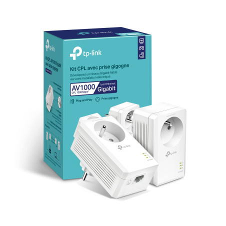 TP-Link CPL 1000 Mbps, 1 Port Gigabit et Prise Intégrée, Pack de 2 CPL - idéal pour Profiter du Service Multi-TV à la Maison, Co