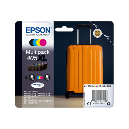 Epson Multipack 405XL Valise, Cartouches d'encre d'origine XL Haute capacité, 4 couleurs: Noir, Cyan, Magenta, Jaune, WF-3820DWF