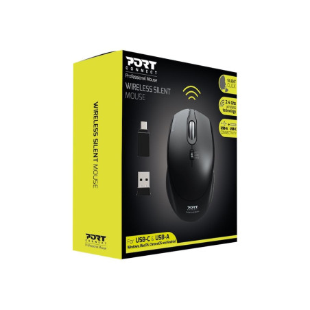 Port Connect Souris sans Fil 2.4 ghz USB-a & USB-c Silent Silencieux Noire