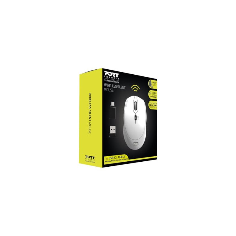 Port Connect Souris sans Fil 2.4 ghz USB-a & USB-c Silent Silencieux Blanche Port Connect Souris sans Fil 2.4 ghz USB-a & USB-c Silent Silencieux Blanche
