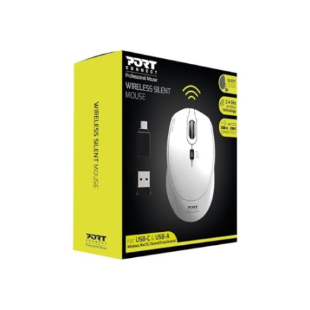 Port Connect Souris sans Fil 2.4 ghz USB-a & USB-c Silent Silencieux Blanche