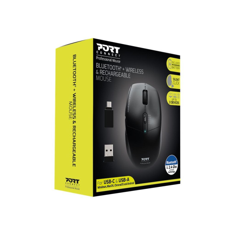 Port Connect Souris sans Fil 2.4 ghz - Bluetooth USB-a & USB-c Professionnel Rechargeable - ambidextre - 5 Boutons Silencieux No Port Connect Souris sans Fil 2.4 ghz - Bluetooth USB-a & USB-c Professionnel Rechargeable - ambidextre - 5 Boutons Silencieux No