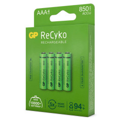 1x4 GP ReCyko NiMH Batteries AAA 850mAH, Ready to Use