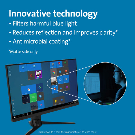 Kensington Filtre de Protection Anti-Reflet et Anti-Lumière Bleue pour Écran d'Ordinateur Portable 27" - Compatible Écran Tactil