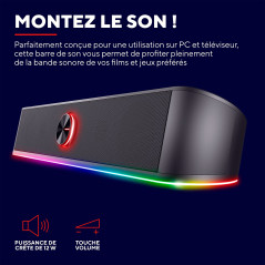 Trust Gaming Barre de Son Éclairée RGB GXT 619 Thorne - Enceintes Stéréo 2.0, Éclairage LED RGB, 12 W, Alimentation USB, pour PC
